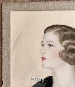 Dessin Ancien Pastel Art Déco Gaetano De Gennaro Portrait Jolie Femme Mode 1930