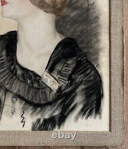 Dessin Ancien Pastel Art Déco Gaetano De Gennaro Portrait Jolie Femme Mode 1930