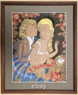 Dessin Original Art Déco Eduardo Garcia Benito Scène Galante Femme Fleurs 1920s