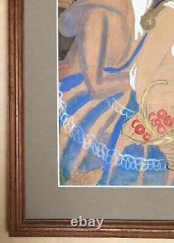 Dessin Original Art Déco Eduardo Garcia Benito Scène Galante Femme Fleurs 1920s