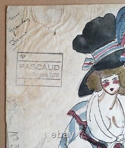 Dessin Original Art Déco Maquette Costume Guy Arnoux Pascaud Femme Théâtre