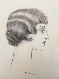 Dessin Original Portrait Femme Coiffure Mode Art Déco Luc Lafnet Belge 1930s