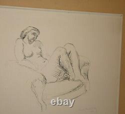 Dessin à l' encre années 30 Femme nue au fauteuil signé Nicolas. Daté 1937