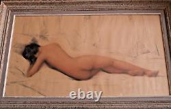 Dessin de Léon Launay (1890-1956). Femme nue allongée. Période Art Déco