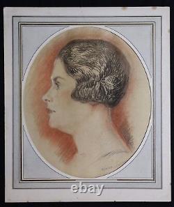 Edmond LAJOUX (XIX-XX) Gouache Portrait de Femme Art Deco Vers 1930