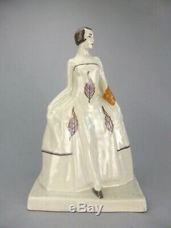 Elegante Figurine Statue Femme Art Deco Ceramique Craquelee Signe Baucour