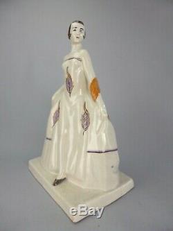 Elegante Figurine Statue Femme Art Deco Ceramique Craquelee Signe Baucour