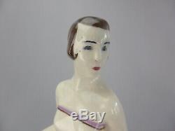 Elegante Figurine Statue Femme Art Deco Ceramique Craquelee Signe Baucour