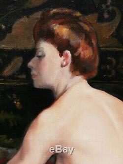 Émilien Victor BARTHÉLÉMY tableau jeune femme nue modèle nu Art Déco huile toile