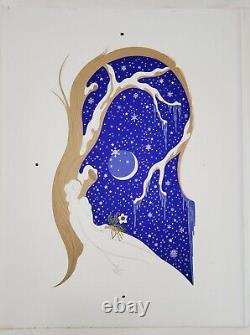 Erté /1980/Lithographie /Winter/ Art Déco/Rare/France/Rusie/Femme/Lune/Paris