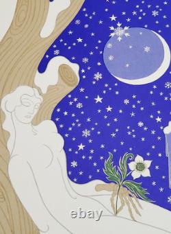 Erté /1980/Lithographie /Winter/ Art Déco/Rare/France/Rusie/Femme/Lune/Paris