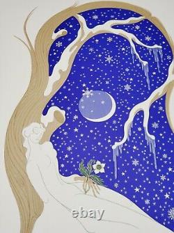 Erté /1980/Lithographie /Winter/ Art Déco/Rare/France/Rusie/Femme/Lune/Paris