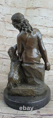 Fabuleux Bronze Statue Sculpture Fille Femme Dame Chien Figurine Art Déco Ouvre