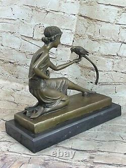 Fait Bronze Sculpture Solde / Marbre Perroquet The Et Femme Deco Art Chypriote