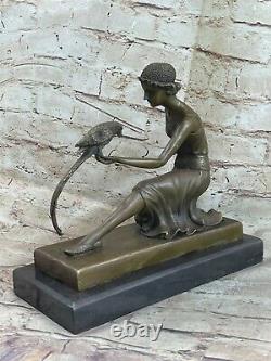 Fait Bronze Sculpture Solde / Marbre Perroquet The Et Femme Deco Art Danseur