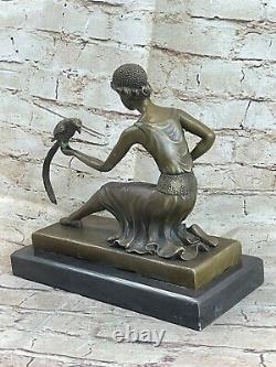 Fait Bronze Sculpture Solde / Marbre Perroquet The Et Femme Deco Art Danseur