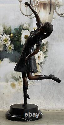 Fait à la Main Femme Danseuse Chiparus Bronze Marbre Sculpture Deco Figurine Art