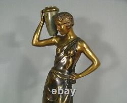 Femme Porteuse D'eau Sculpture Bronze Ancien Style Art Déco Flambeau Danseuse