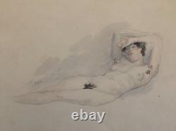 Femme allongée aquarelle signée Agasse circa 1930 Periode Art Deco