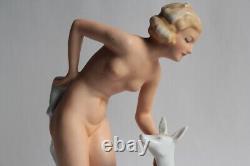 Femme nue Faon porcelaine Schaubach Kunst Allemagne Art déco (62929)