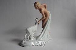 Femme nue Faon porcelaine Schaubach Kunst Allemagne Art déco (62929)