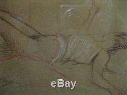 Femme nue aux trois crayons signé Elsig Art Nouveau Art Déco / 1920 1930