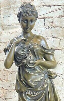 Fonte Art Déco Sexy Femme Et Oiseau Musée Qualité Bronze Sculpture Figurine Art