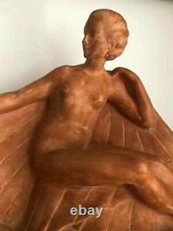 GEO MAXIM (1885-1940) femme et antilope, sculpture en terre cuite ART DECO