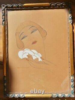 GOUACHE PORTRAIT FEMME ART DECO (KIKI DE MONTPARNASSE) Eric GILL (1882-1940)