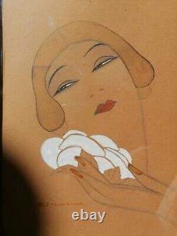 GOUACHE PORTRAIT FEMME ART DECO (KIKI DE MONTPARNASSE) Eric GILL (1882-1940)