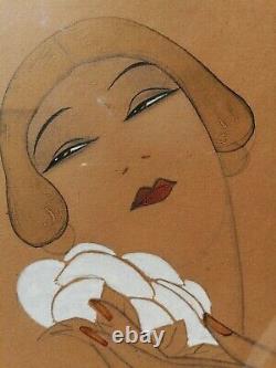 GOUACHE PORTRAIT FEMME ART DECO (KIKI DE MONTPARNASSE) Eric GILL (1882-1940)