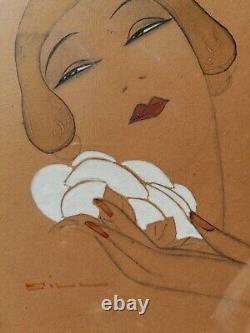 GOUACHE PORTRAIT FEMME ART DECO (KIKI DE MONTPARNASSE) Eric GILL (1882-1940)