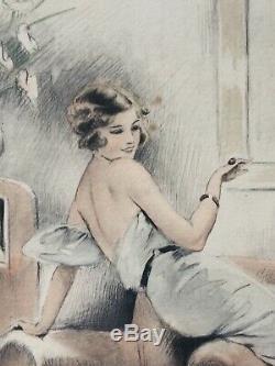 GRAVURE ART DECO signée MEUNIER FEMME élégante 1934 BY CAMILLE LUCAS