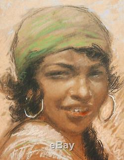 Gaston BLONDEAU dessin pastel portrait gitane jeune femme fille tzigane tableau