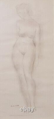 Gérard CHOAIN dessin sculpteur art déco jeune femme nue debout modèle nu tableau