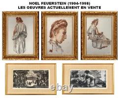 Grand Dessin Pierre Noire Portrait De Femme Art Deco 1944 Signee (62)