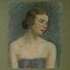 Grand Pastel, Portrait Jeune Femme, Art Déco 1930 Tableau
