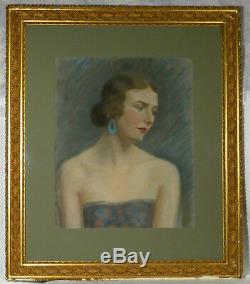 Grand Pastel, Portrait Jeune Femme, Art Déco 1930 tableau