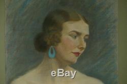 Grand Pastel, Portrait Jeune Femme, Art Déco 1930 tableau