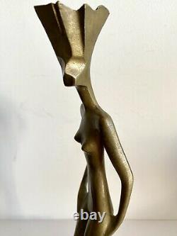 Grand bronze sculpture femme mode art deco cubiste moderniste flamme electricité