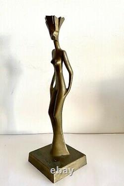 Grand bronze sculpture femme mode art deco cubiste moderniste flamme electricité