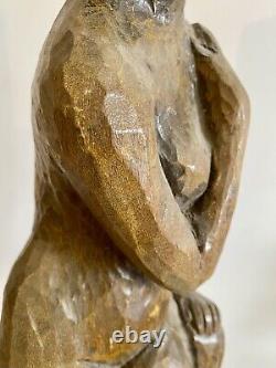 Grande Sculpture Art Déco bois femme pied de lampe moderniste cubiste statue