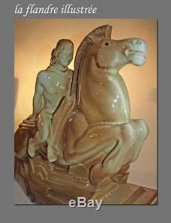 Grande céramique craquelé art déco lemanceau femme au cheval