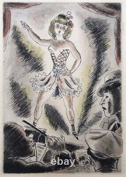 Gravure Art Déco André Dignimont Portrait Femme Scène Cabaret Érotique Danse