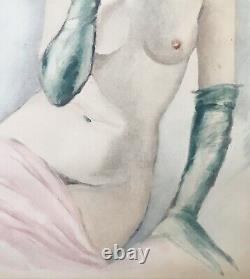 Gravure Art Déco Jean-Dominique Van Caulaert Portrait Femme Nu Féminin Rose 1942