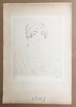 Gravure Eau Forte Originale Portrait de Femme Art Déco Othon Cubine (1883-1969)