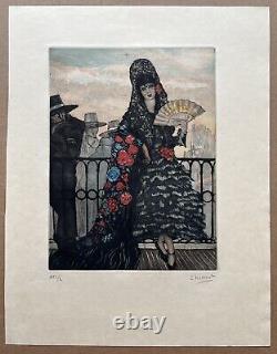 Gravure Edouard Chimot La Femme et le Pantin Pierre Louÿs Flamenco Espagne 21/50