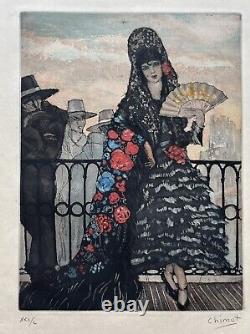 Gravure Edouard Chimot La Femme et le Pantin Pierre Louÿs Flamenco Espagne 21/50