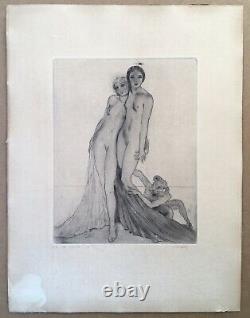 Gravure Epreuve d'Artiste Edouard Chimot Bilitis Louÿs Femmes Nues Satyre 1925