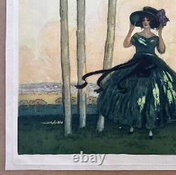 Gravure Originale Art Déco René Ligeron Portrait Femme Elégante Mode Paysage 20s